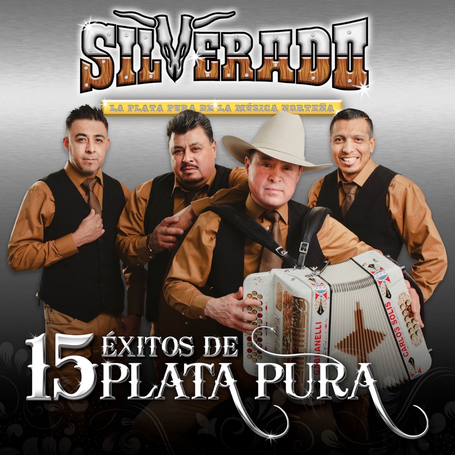 Album cover for 15 Éxitos de Plata Pura de Grupo Silverado